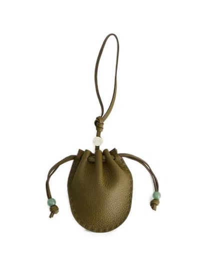 Shanghai Tang Drawstring Leather Bag Charm In Green