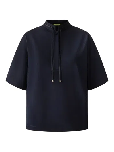 Shanghai Tang Drawstring-neck Short-sleeve Top In Black
