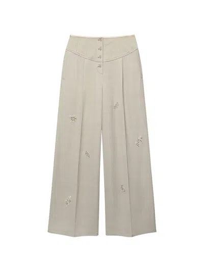 Shanghai Tang Embroidered Button-fastening Flared Trousers In Neutral