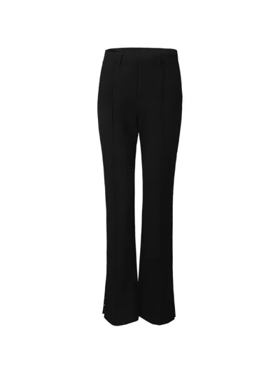 Shanghai Tang Embroidered Lace-trim Flared Trousers In Black
