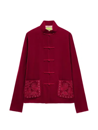 Shanghai Tang Embroidered Pocket Tang Jacket In Red