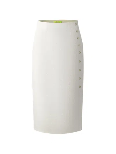 Shanghai Tang Floral Button Skirt In White