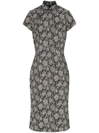 Shanghai Tang Floral-jacquard Dress In Black