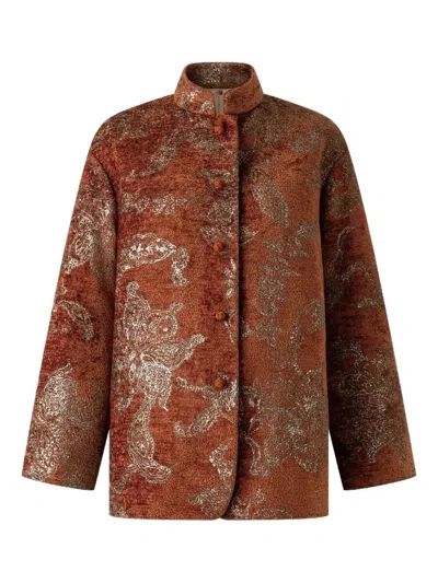 Shanghai Tang Floral-jacquard Jacket In Brown