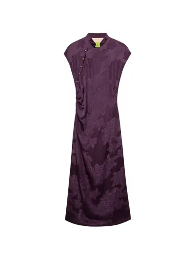 Shanghai Tang Floral Qipao Midi Dress In Purple
