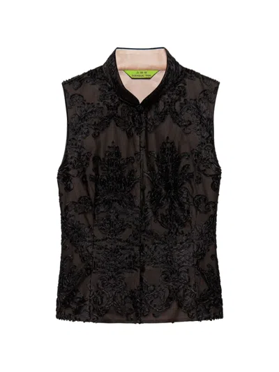 Shanghai Tang Floral Qipao Sleeveless Top In Black