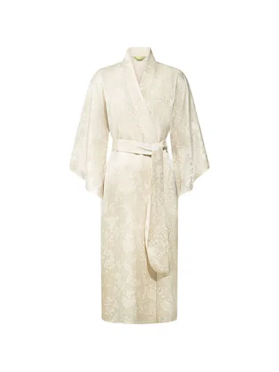 Shanghai Tang Floral Silk Dressing Gown In Neutral