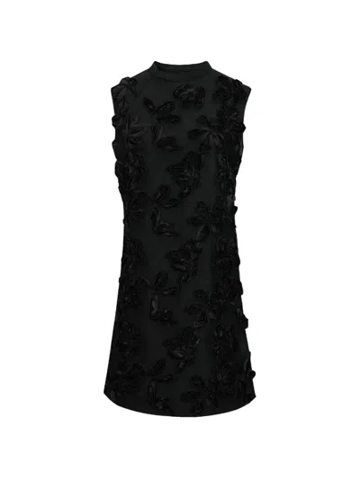 Shanghai Tang Floral-appliqué Mini Dress In Black