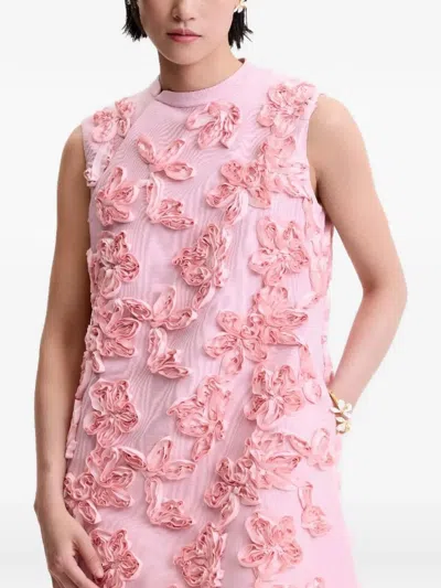 Shanghai Tang Floral-appliqué Mini Dress In Pink