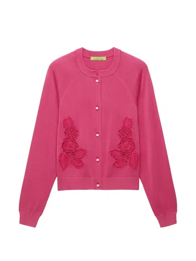 Shanghai Tang Floral-embroidered Cardigan In Pink