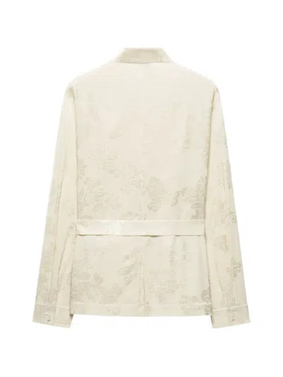 Shanghai Tang Floral-jacquard Belted Shirt In Pink
