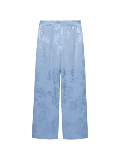 Shanghai Tang Floral-jacquard Flared Trousers In Blue