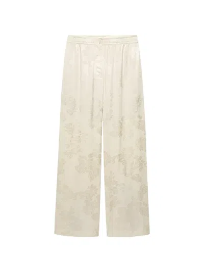 Shanghai Tang Floral-jacquard Flared Trousers In Orange