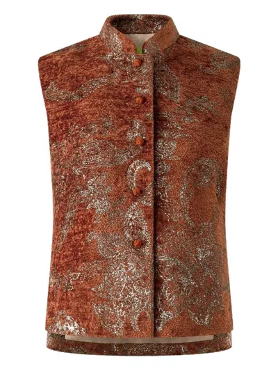 Shanghai Tang Floral-jacquard Gilet In Brown