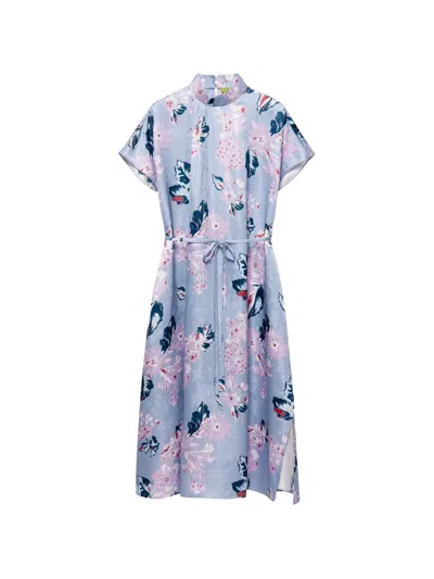 Shanghai Tang Floral-print Silk Midi Dress In Blue