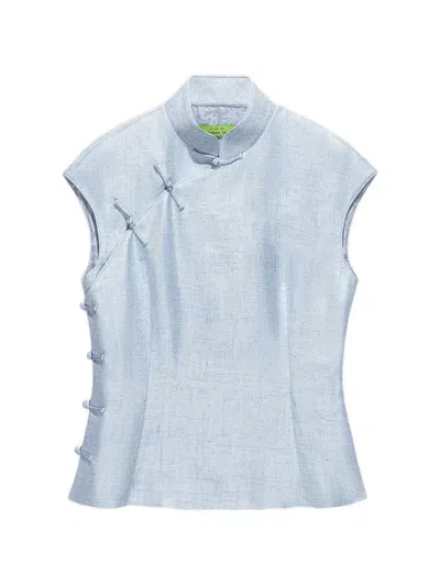 Shanghai Tang Frog-button Blouse In Blue