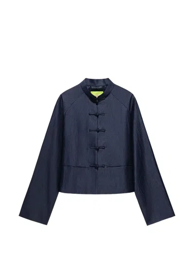 Shanghai Tang Frog-button Cropped Jacket In Blue