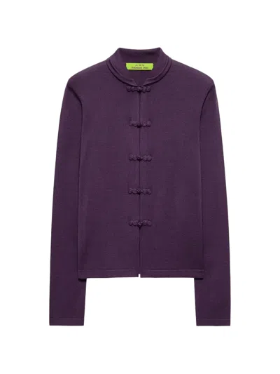 Shanghai Tang Frog-button Silk Cardigan In Purple