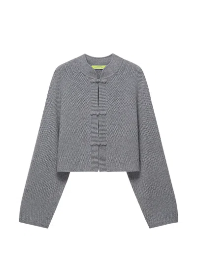 Shanghai Tang Frog-fastening Cropped Cardigan In Gray