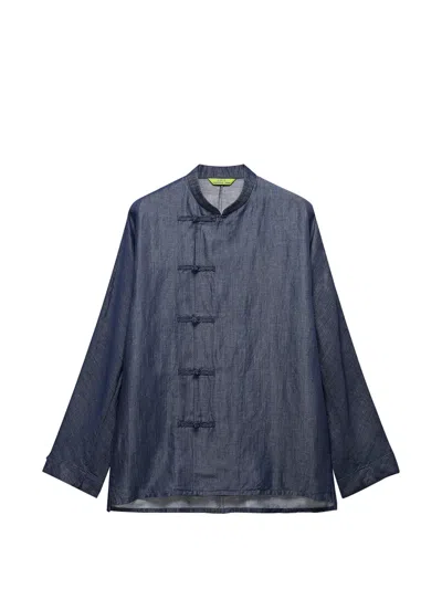 Shanghai Tang Frog-fastening Denim Shirt In Blue