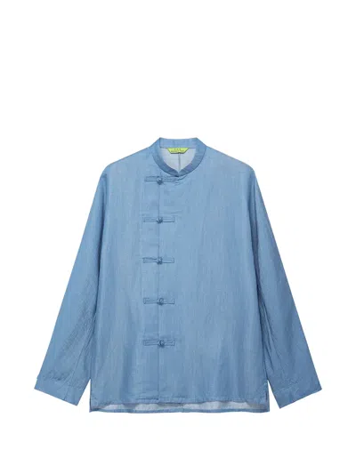 Shanghai Tang Frog-fastening Mandarin-collar Shirt In Blue