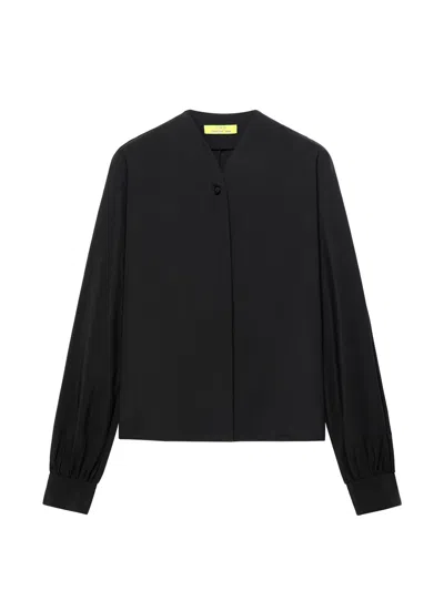 Shanghai Tang Frog-fastening Puff-sleeve Blouse In Black