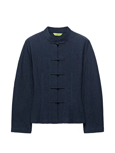 Shanghai Tang Frog-fastening Seersucker Blouse In Blue
