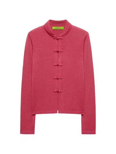 Shanghai Tang Frog-fastening Silk Cardigan In Pink