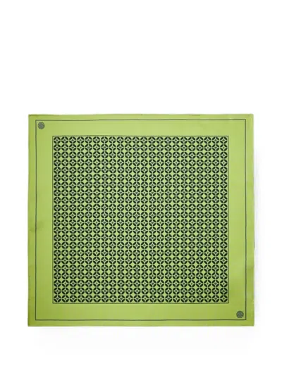 Shanghai Tang Geometric-print Mulberry Silk Pocket Square In Green