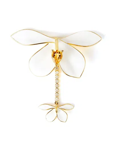 Shanghai Tang Ginger Flower Crystal-embellished Brooch In Gold
