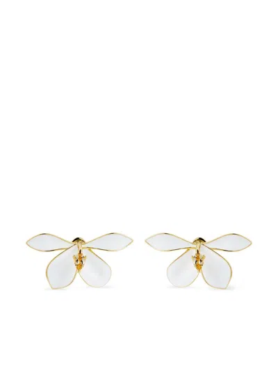 Shanghai Tang Ginger Flower Enamel Stud Earrings In Gold