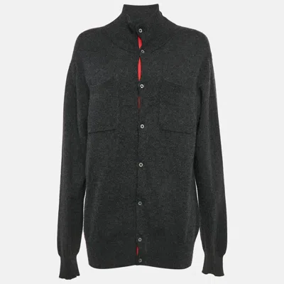 Shanghai Tang Grey Cashmere Blend Button Front Cardigan In Gray