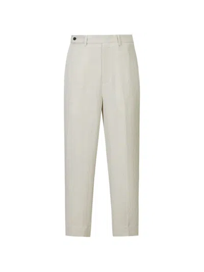 Shanghai Tang Herringbone Dragon-embroidered Trousers In White
