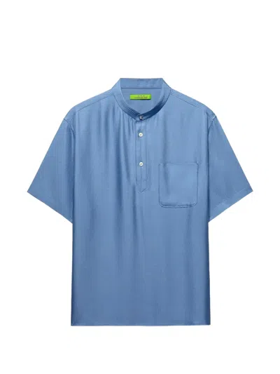 Shanghai Tang Herringbone-pattern Short-sleeved Polo Shirt In Blue