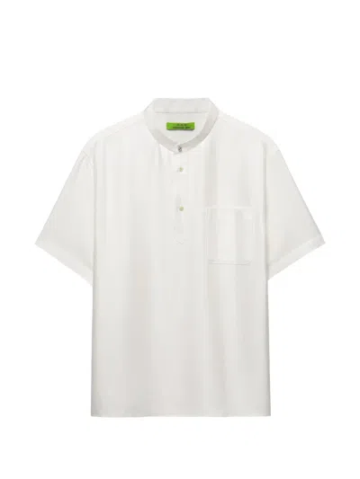 Shanghai Tang Herringbone-weave Short-sleeved Polo Shirt In White