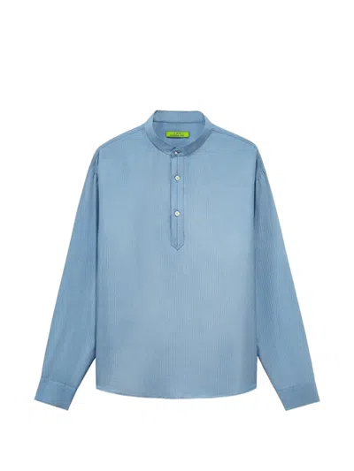 Shanghai Tang Herringbone-weave Silk Shirt In Blue