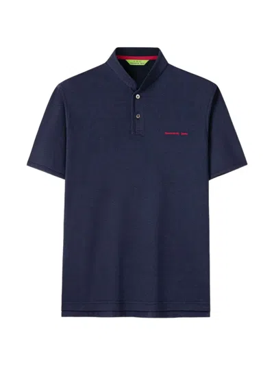 Shanghai Tang Horse-embroidery Polo Top In Blue