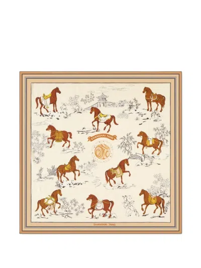 Shanghai Tang Horse Graphic Scarf In Pink