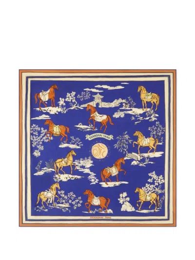 Shanghai Tang Horse Print Scarf In Black