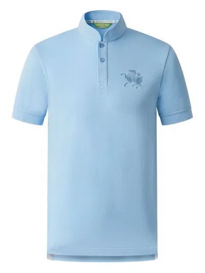 Shanghai Tang Horse-star-embroidered Polo Shirt In Blue