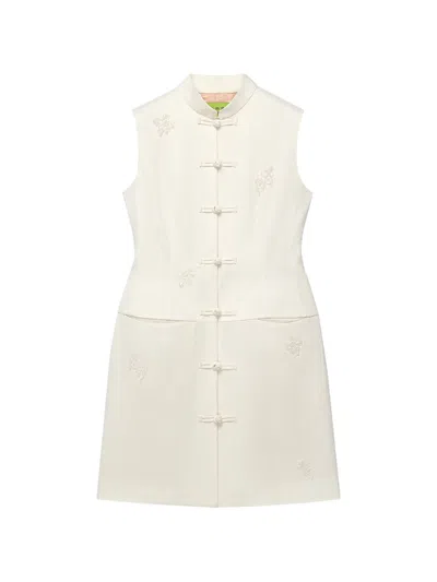 Shanghai Tang Hourglass Qipao Bead-embellished Mini Dress In Neutral