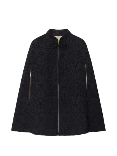 Shanghai Tang Jacquard Frog-fastening Cape In Black