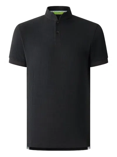 Shanghai Tang Jacquard Mandarin-collar Polo Shirt In Black