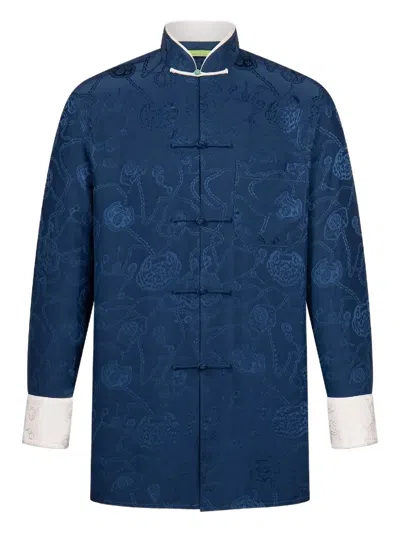 Shanghai Tang Jacquard Mandarin-collar Shirt In Blue
