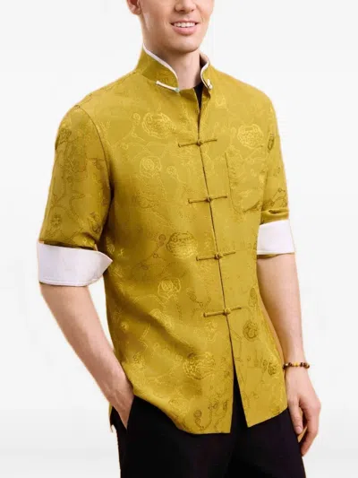 Shanghai Tang Jacquard Mandarin-collar Shirt In Yellow