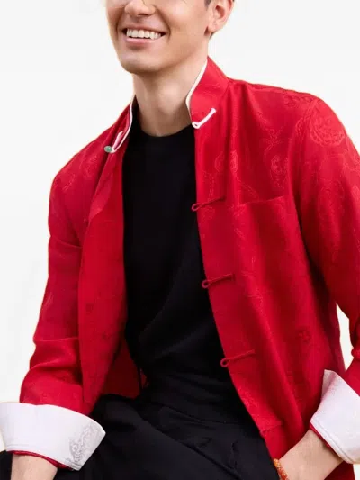 Shanghai Tang Jacquard Silk Shirt In Red