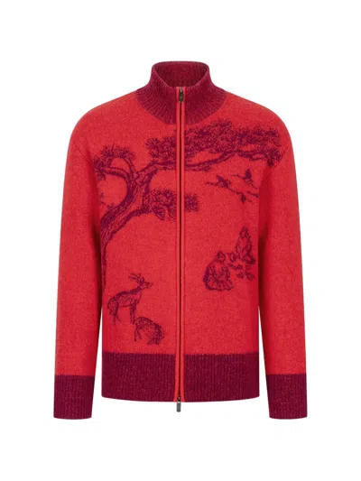 Shanghai Tang Jacquard Zip-up Jacket In Red
