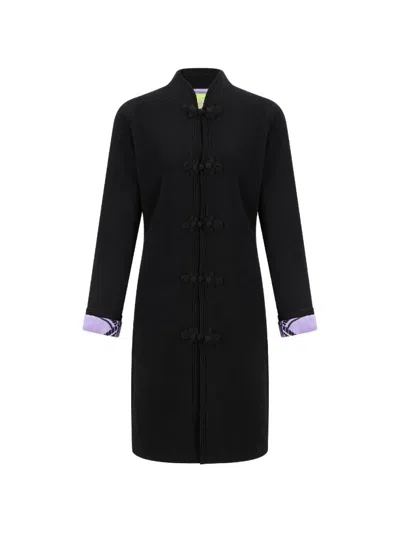 Shanghai Tang Knotted Cashmere Tang Cardigan In Black