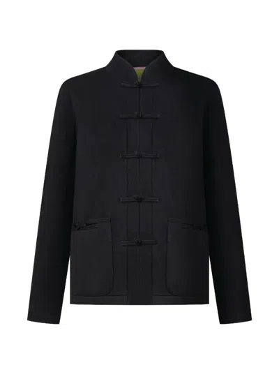 Shanghai Tang Knotted Tang Cardigan In Blue