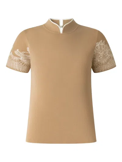 Shanghai Tang Lace Sleeve Qipao Top In Gold